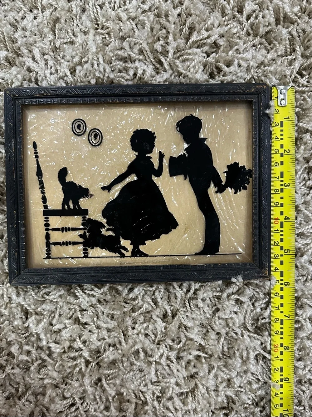 Antique Black Silhouette Romantic Couple Wall Plaque in Cream